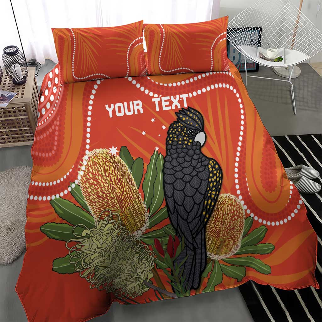 Personalised Australia Banksia And Black Cockatoo Bedding Set Aboriginal Art