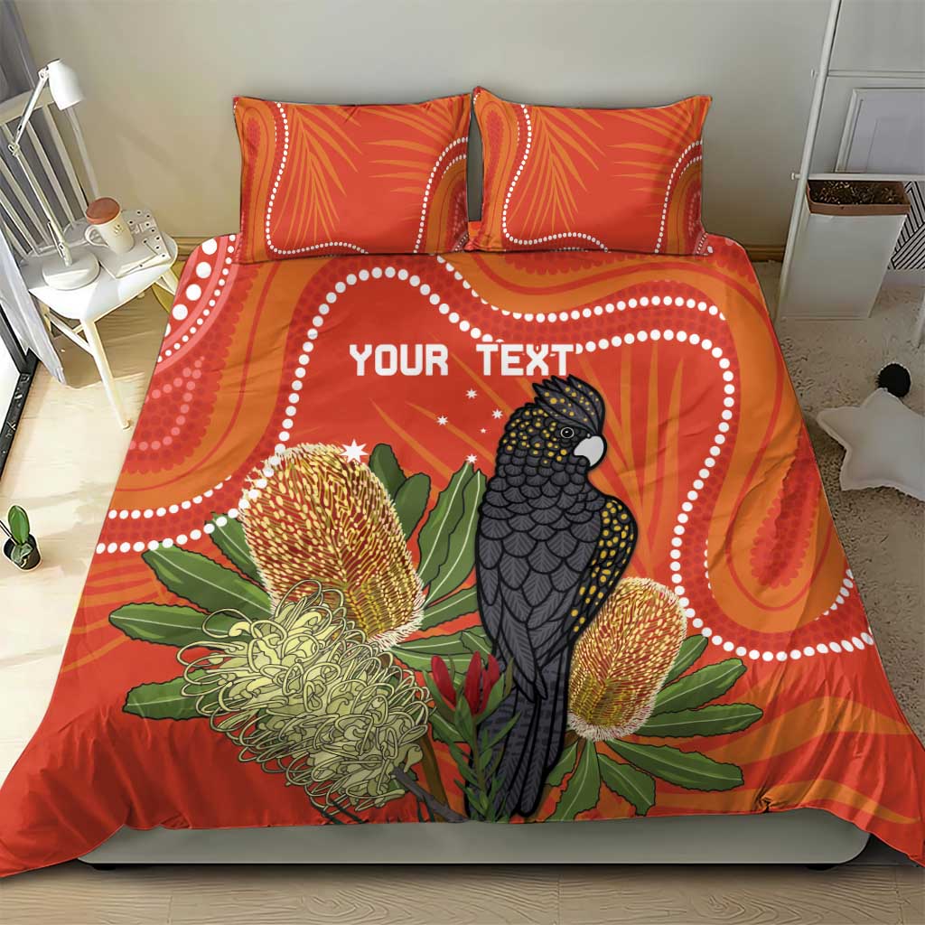 Personalised Australia Banksia And Black Cockatoo Bedding Set Aboriginal Art