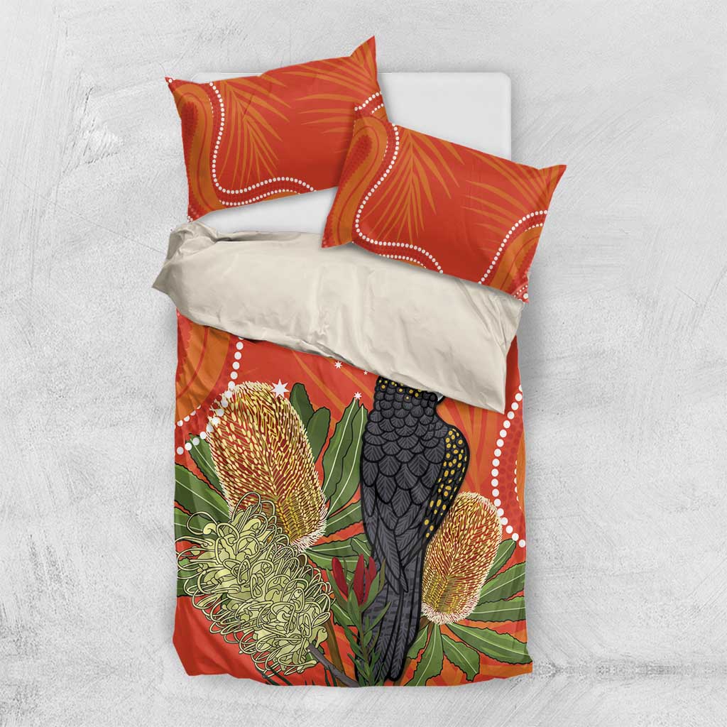 Personalised Australia Banksia And Black Cockatoo Bedding Set Aboriginal Art