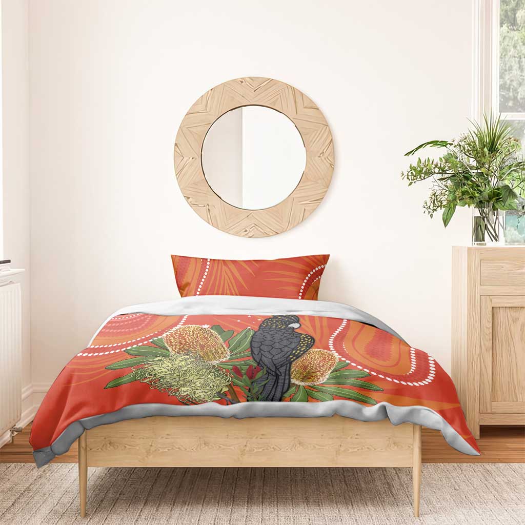 Personalised Australia Banksia And Black Cockatoo Bedding Set Aboriginal Art