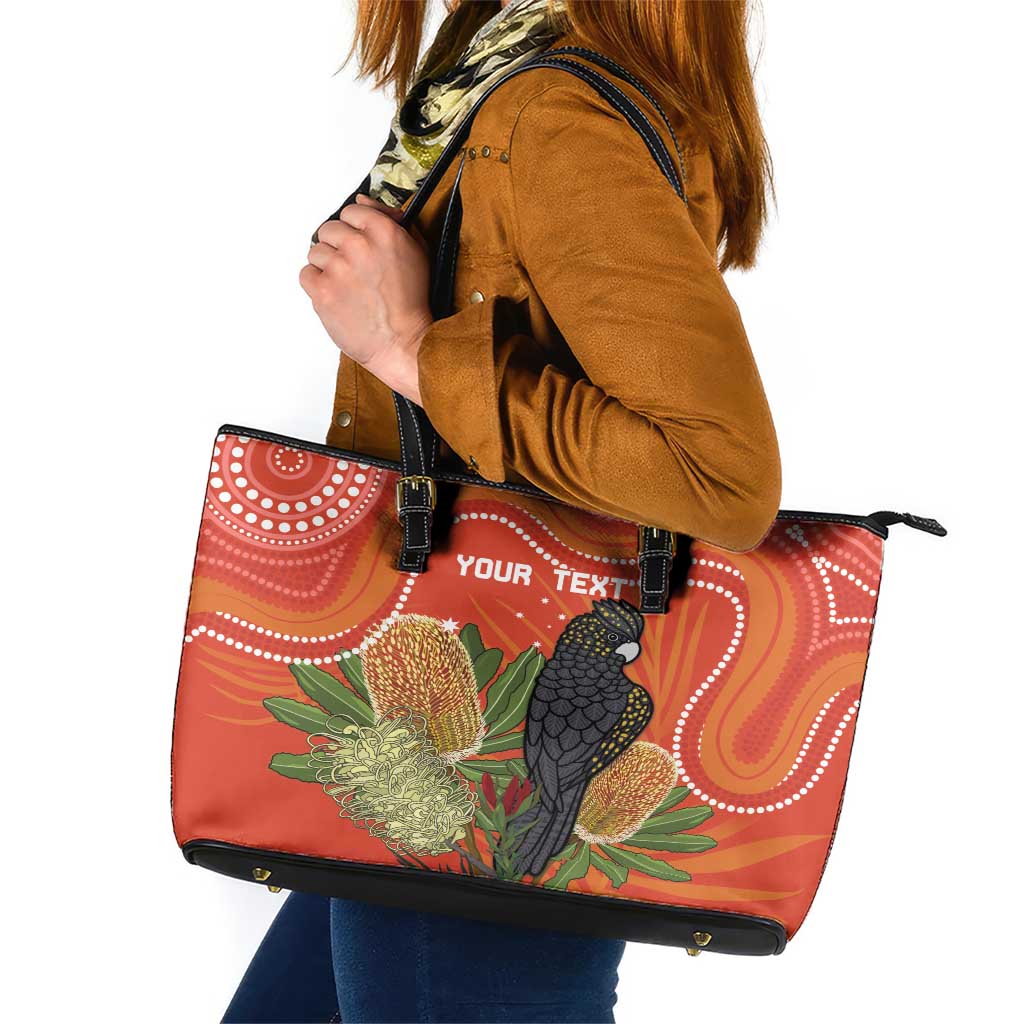 Personalised Australia Banksia And Black Cockatoo Leather Tote Bag Aboriginal Art