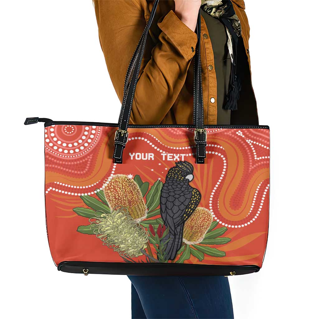 Personalised Australia Banksia And Black Cockatoo Leather Tote Bag Aboriginal Art