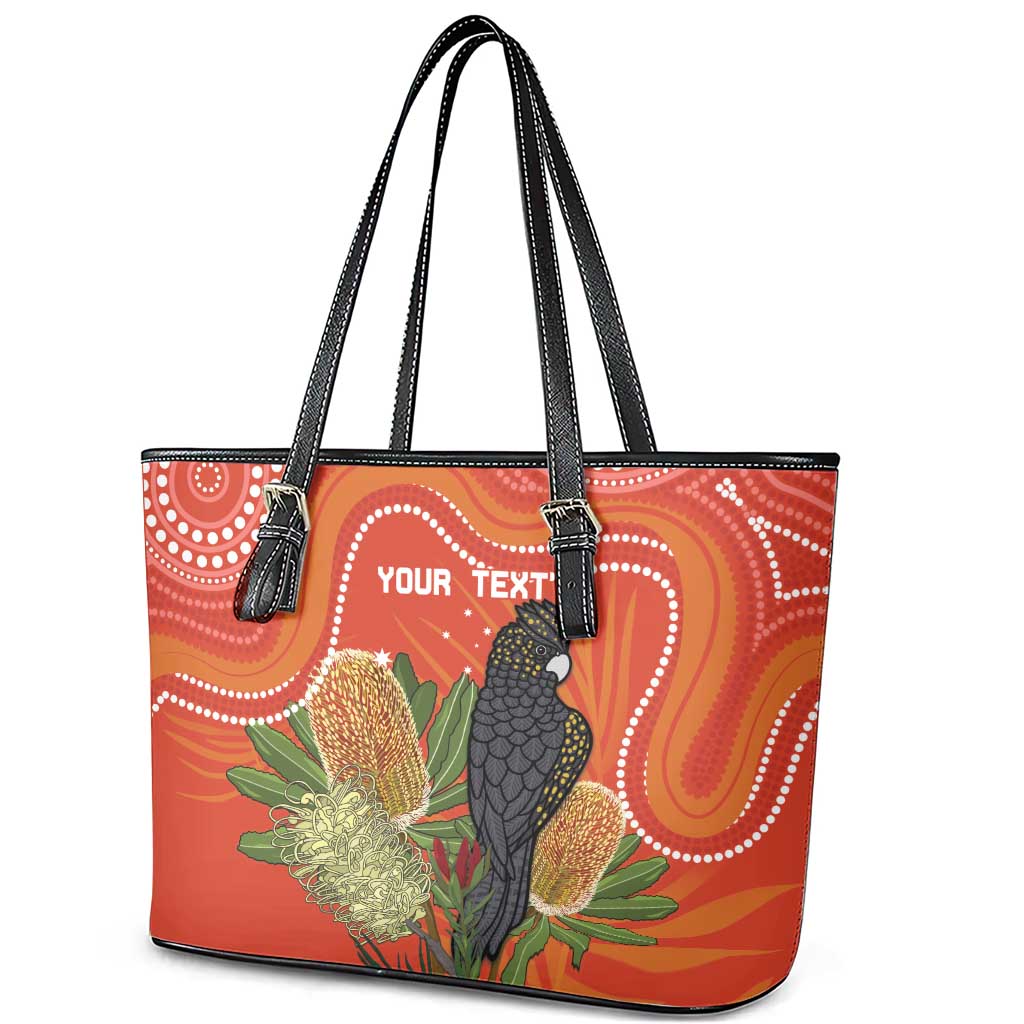 Personalised Australia Banksia And Black Cockatoo Leather Tote Bag Aboriginal Art