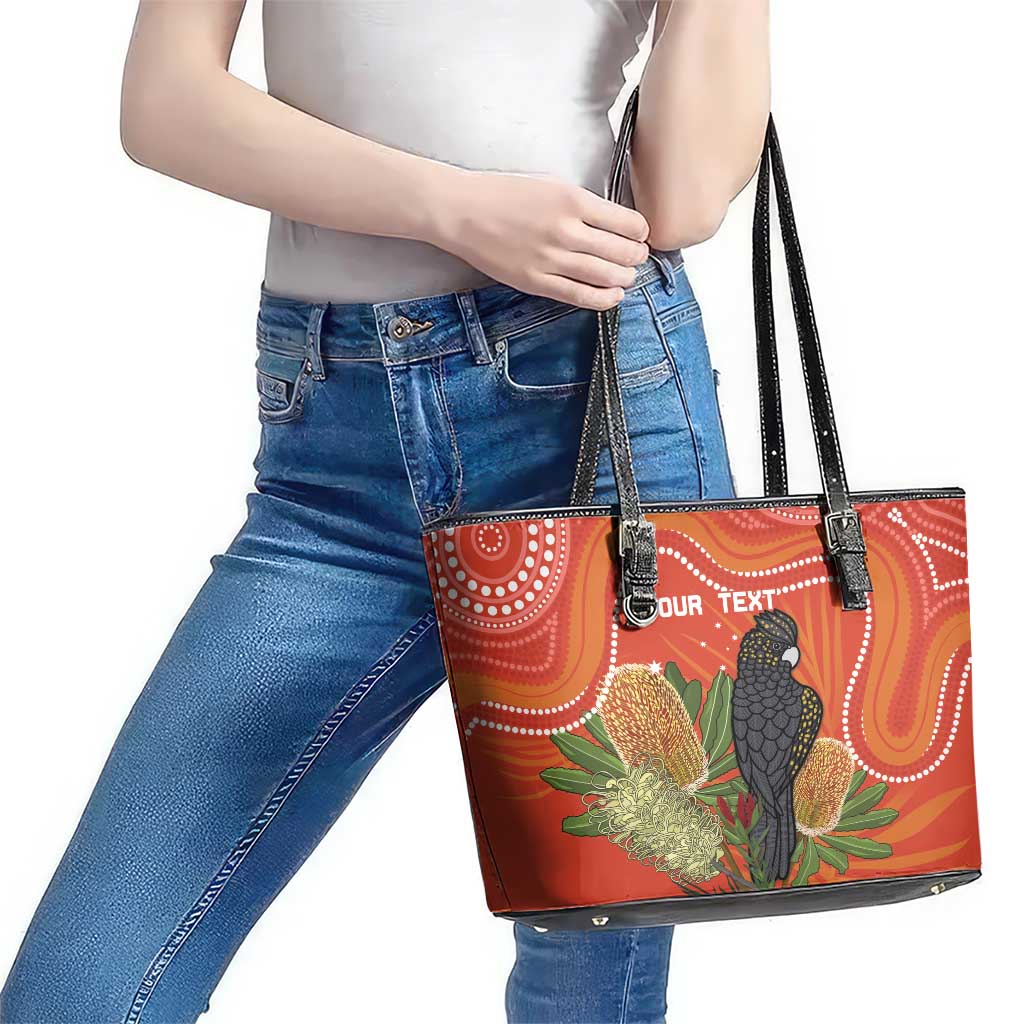 Personalised Australia Banksia And Black Cockatoo Leather Tote Bag Aboriginal Art