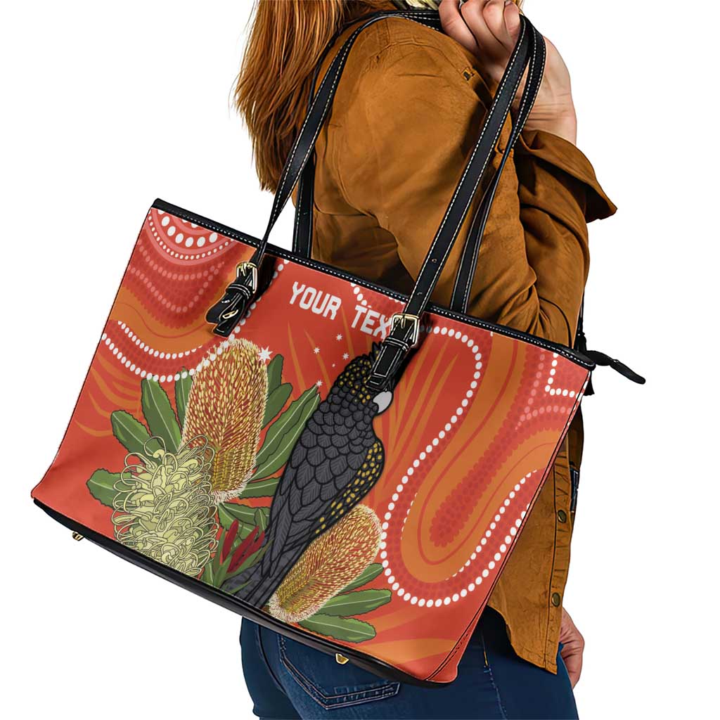 Personalised Australia Banksia And Black Cockatoo Leather Tote Bag Aboriginal Art