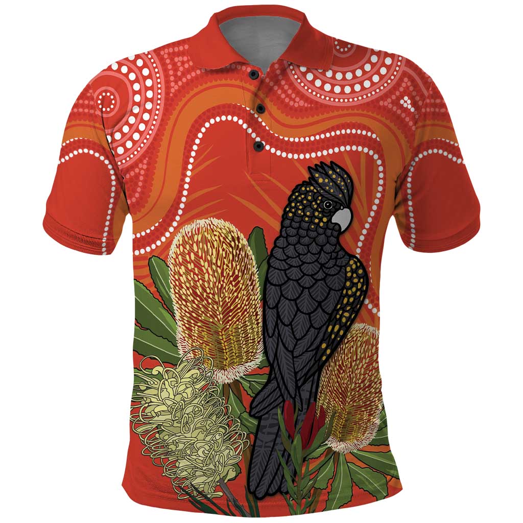 Personalised Australia Banksia And Black Cockatoo Polo Shirt Aboriginal Art