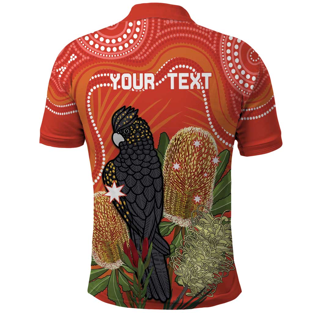 Personalised Australia Banksia And Black Cockatoo Polo Shirt Aboriginal Art