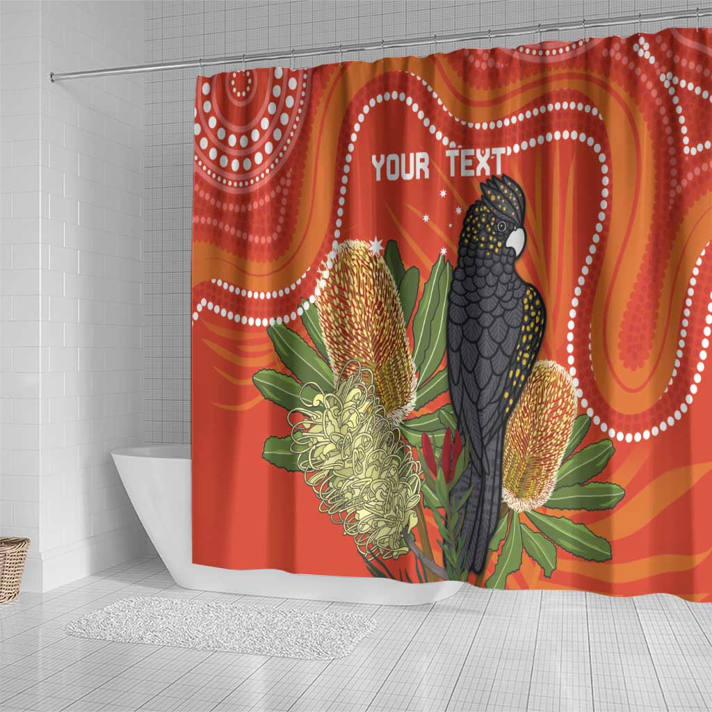 Personalised Australia Banksia And Black Cockatoo Shower Curtain Aboriginal Art