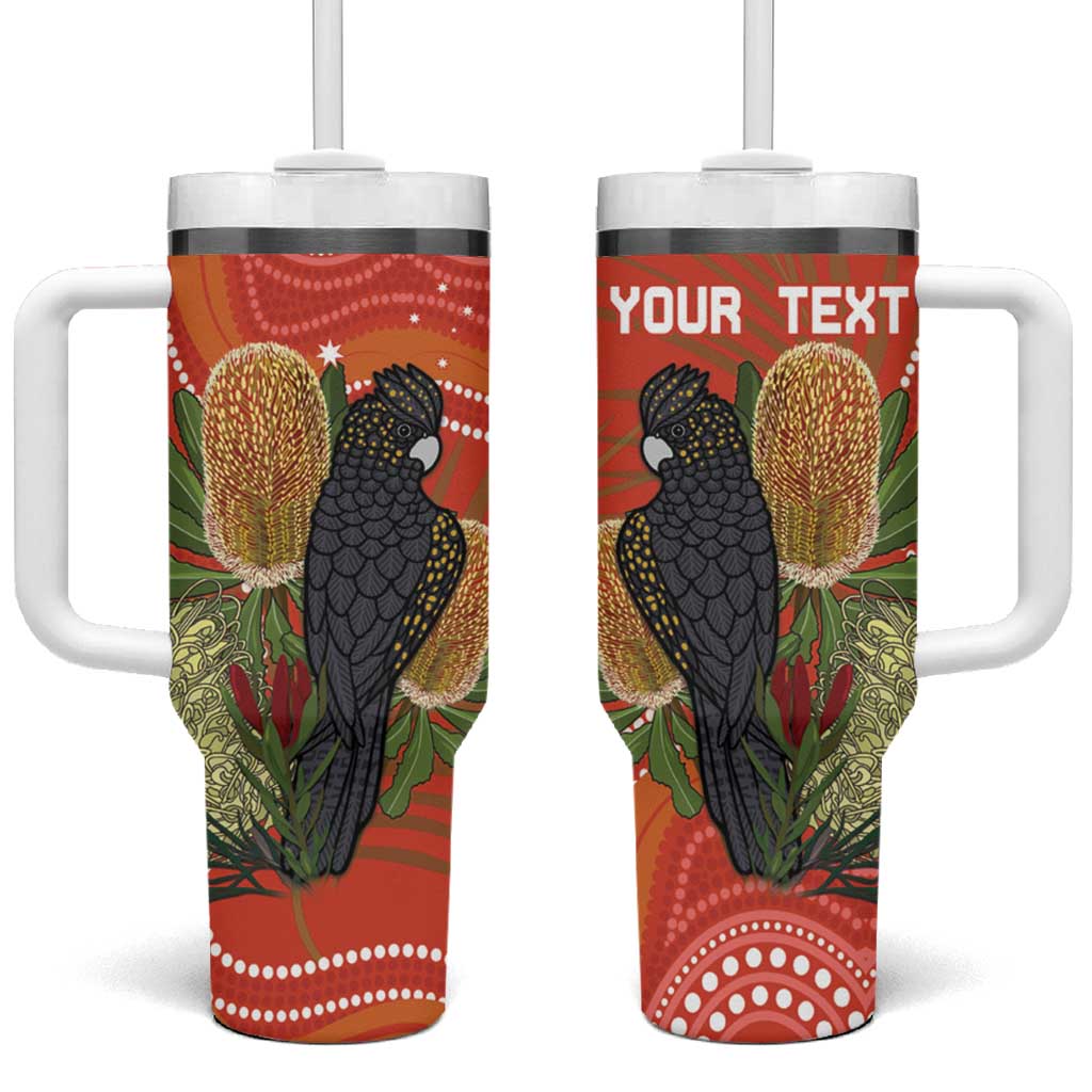 Personalised Australia Banksia With Black Cockatoo Tumbler With Handle Aboriginal Art