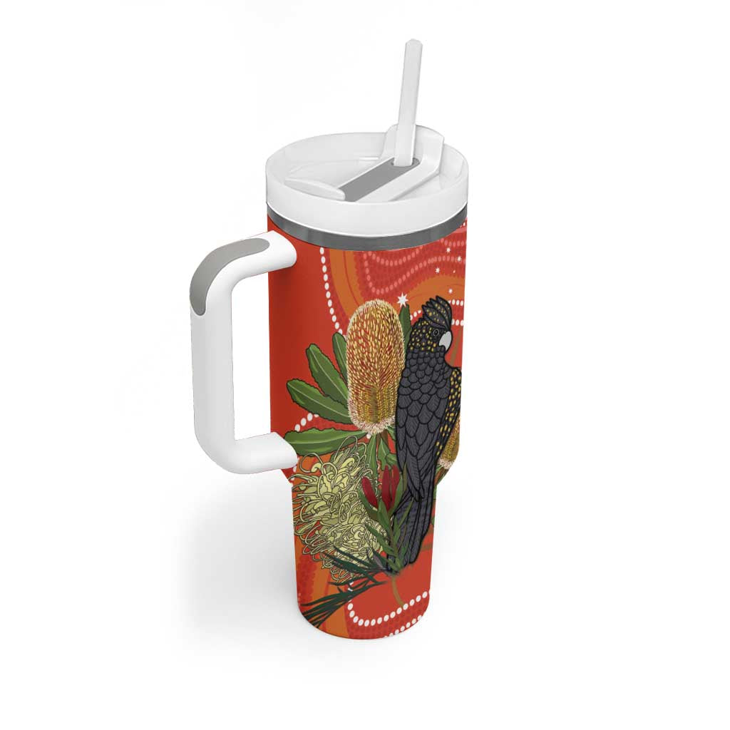 Personalised Australia Banksia With Black Cockatoo Tumbler With Handle Aboriginal Art