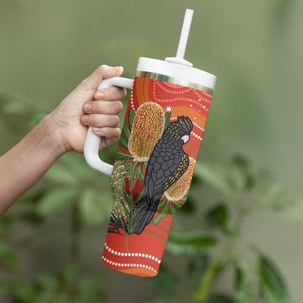 Personalised Australia Banksia With Black Cockatoo Tumbler With Handle Aboriginal Art