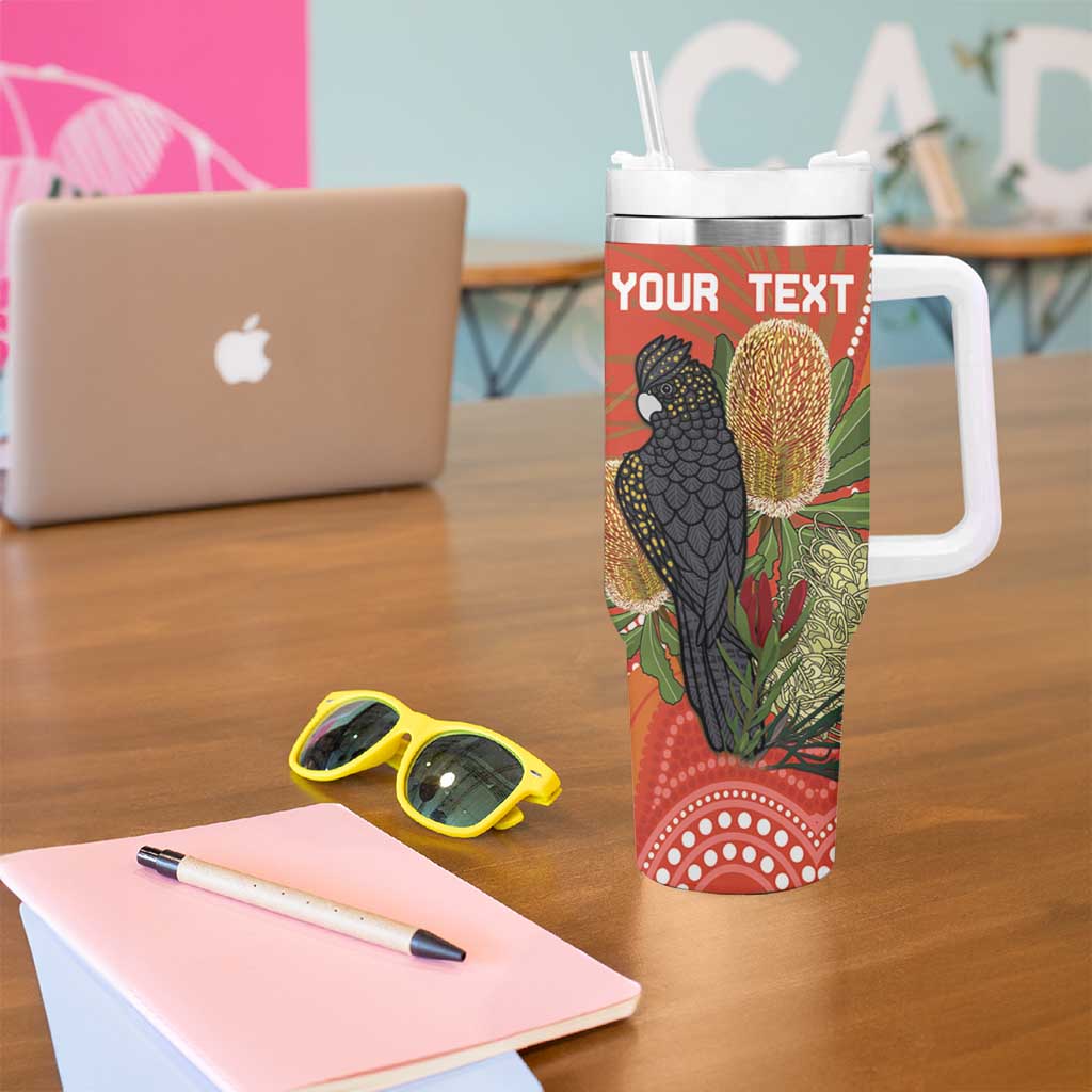 Personalised Australia Banksia With Black Cockatoo Tumbler With Handle Aboriginal Art