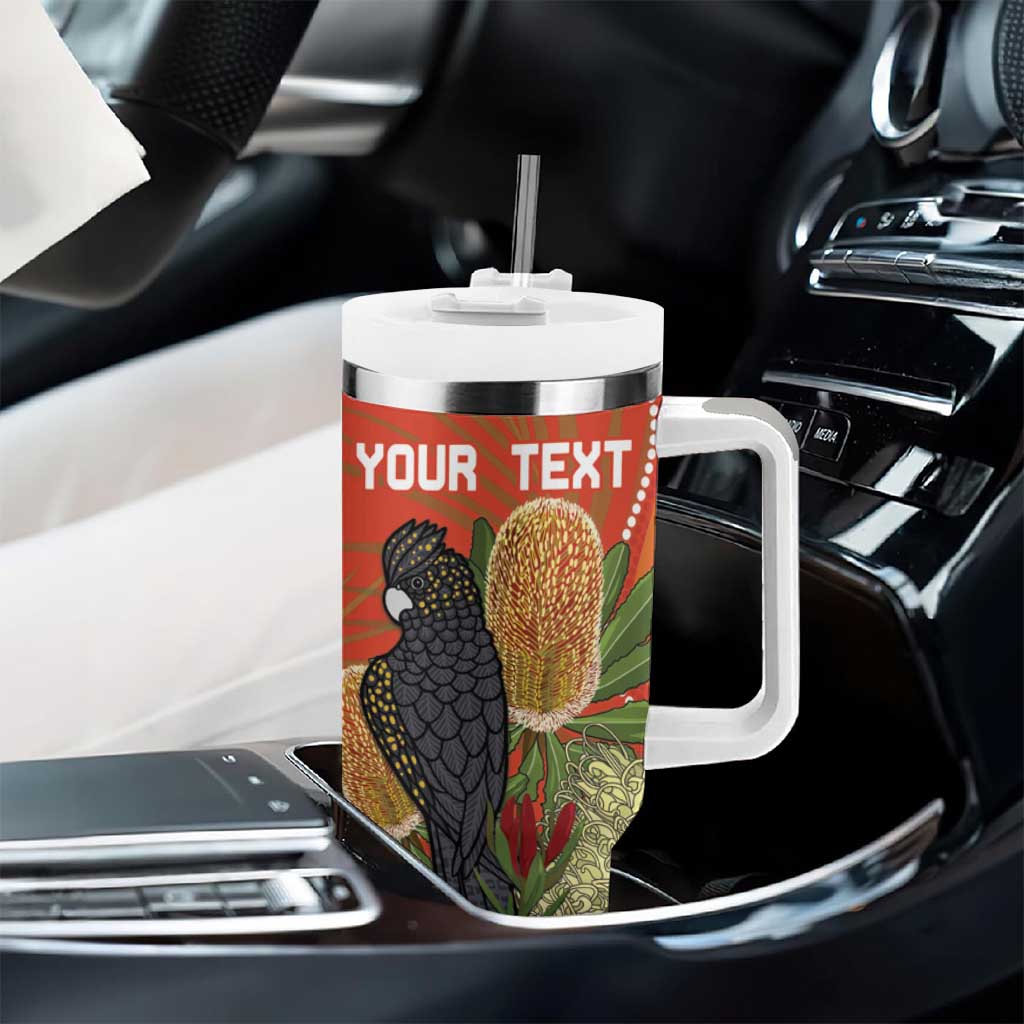 Personalised Australia Banksia With Black Cockatoo Tumbler With Handle Aboriginal Art