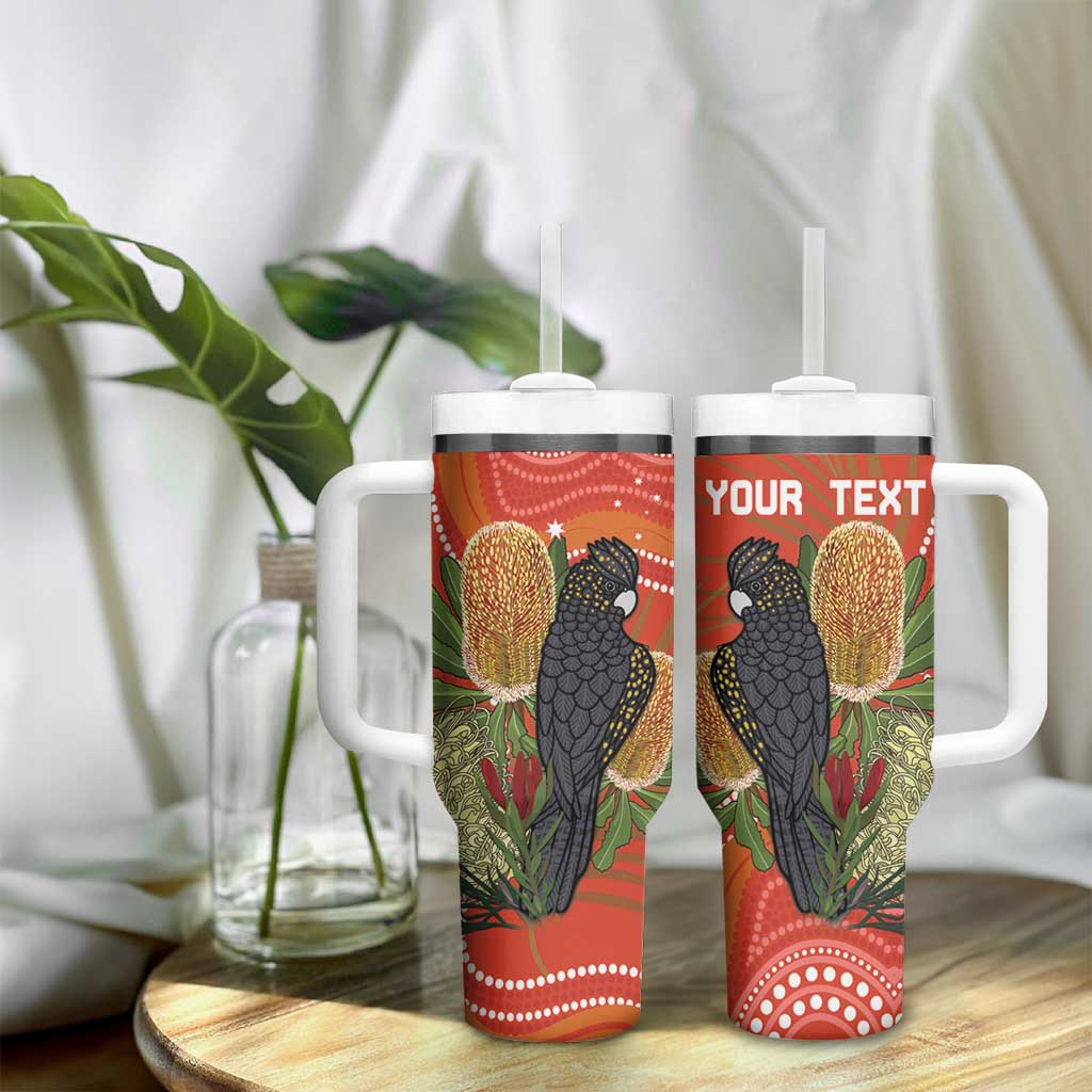 Personalised Australia Banksia With Black Cockatoo Tumbler With Handle Aboriginal Art