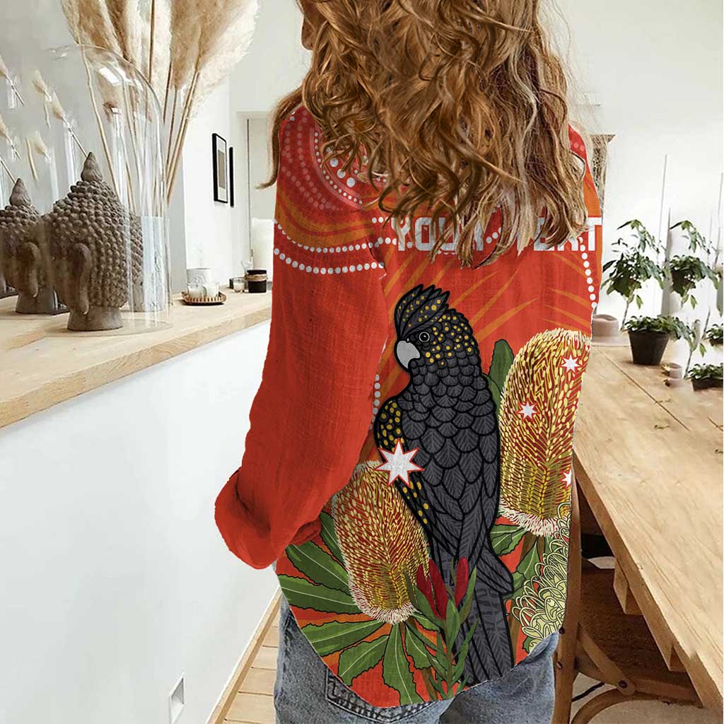 Personalised Australia Banksia And Black Cockatoo Women Casual Shirt Aboriginal Art