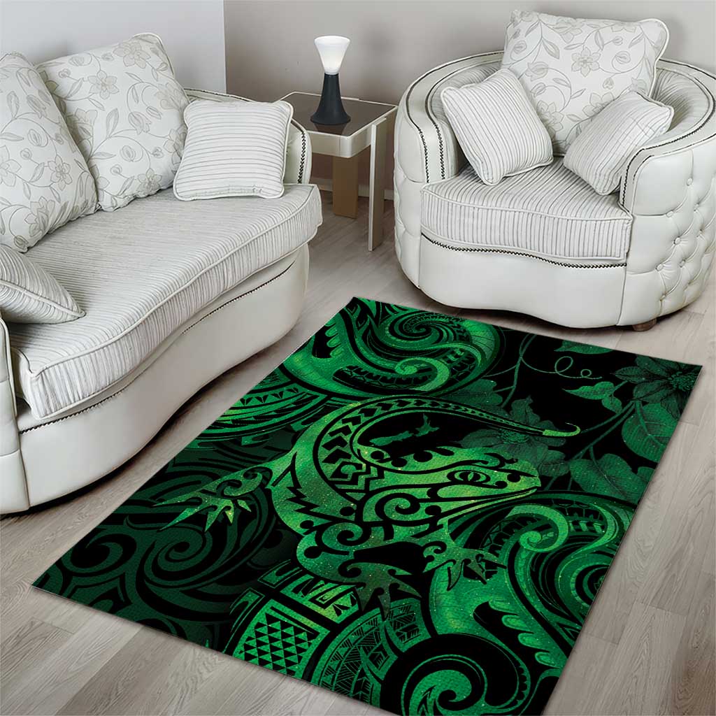 New Zealand Tuatara Area Rug Aotearoa Maori Clematis Flowers - Green