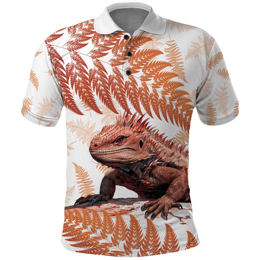 Red New Zealand Tuatara Polo Shirt Aotearoa Sphenodon Punctatus Silver Fern