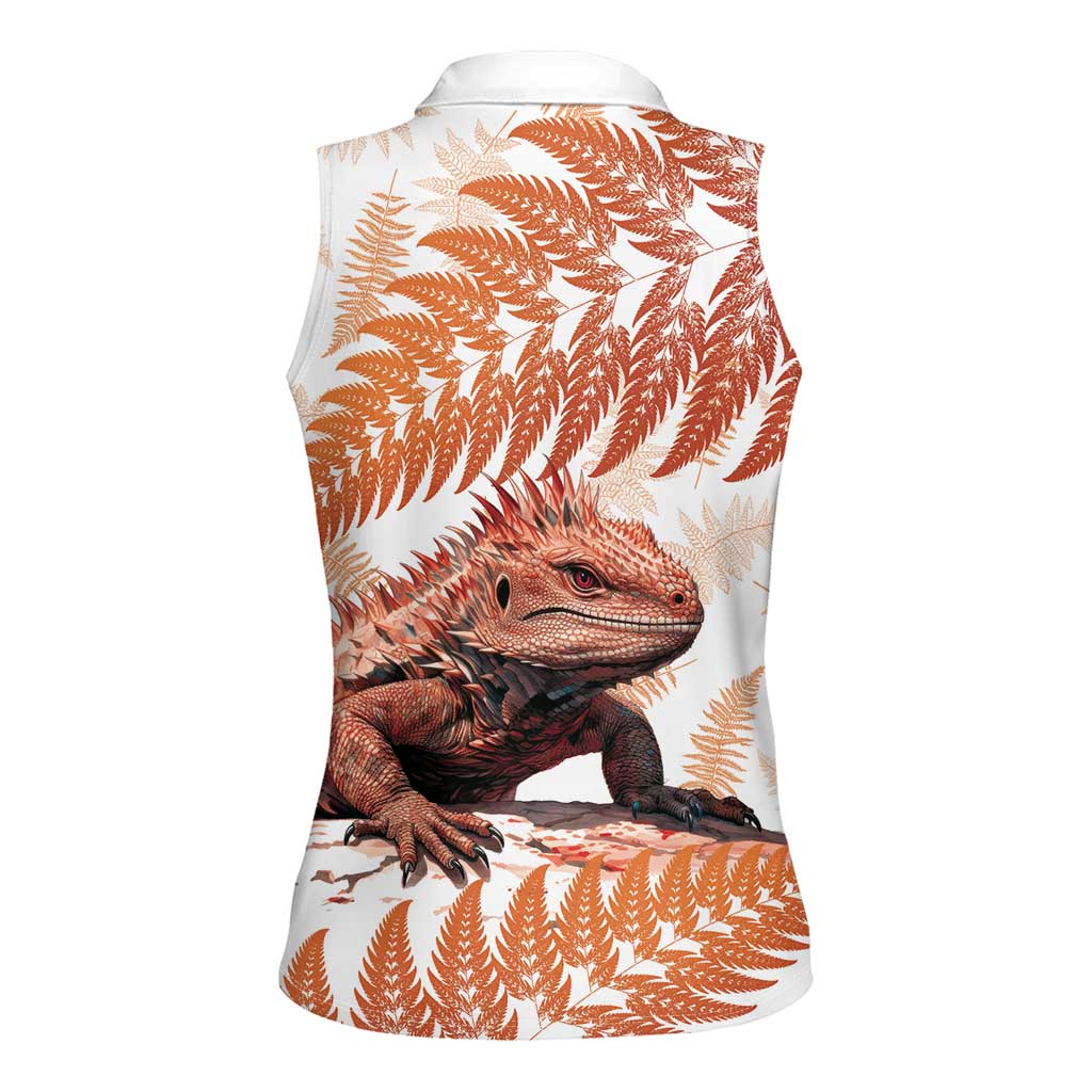 Red New Zealand Tuatara Women Sleeveless Polo Shirt Aotearoa Sphenodon Punctatus Silver Fern