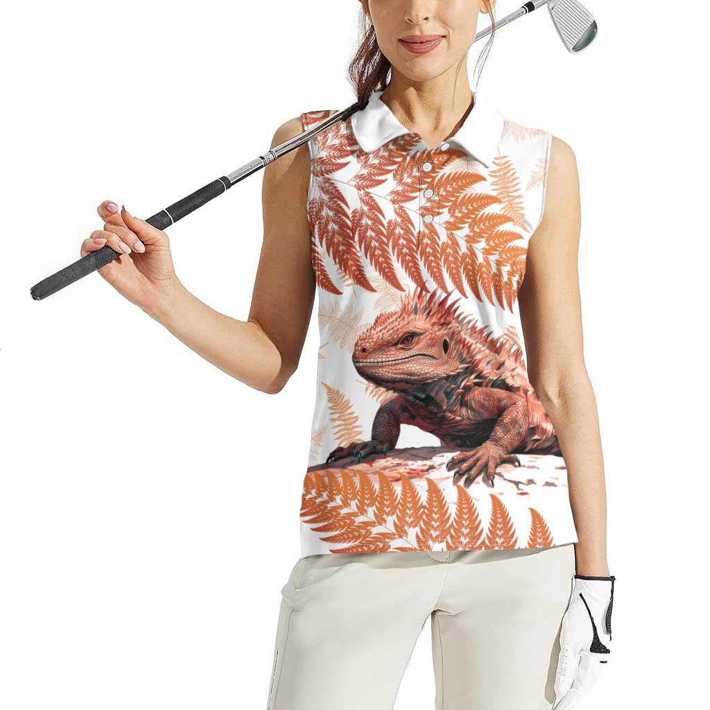 Red New Zealand Tuatara Women Sleeveless Polo Shirt Aotearoa Sphenodon Punctatus Silver Fern