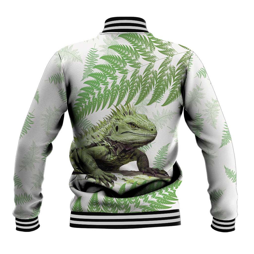 Green New Zealand Tuatara Baseball Jacket Aotearoa Sphenodon Punctatus Silver Fern