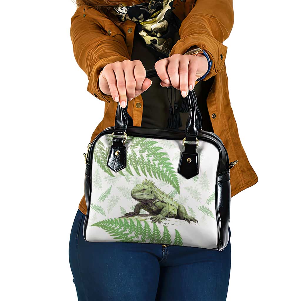 Green New Zealand Tuatara Shoulder Handbag Aotearoa Sphenodon Punctatus Silver Fern