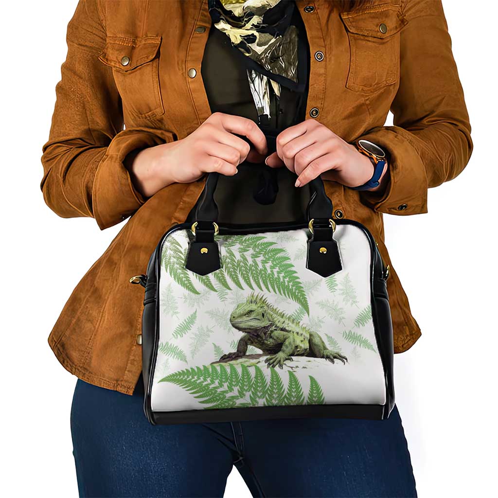 Green New Zealand Tuatara Shoulder Handbag Aotearoa Sphenodon Punctatus Silver Fern