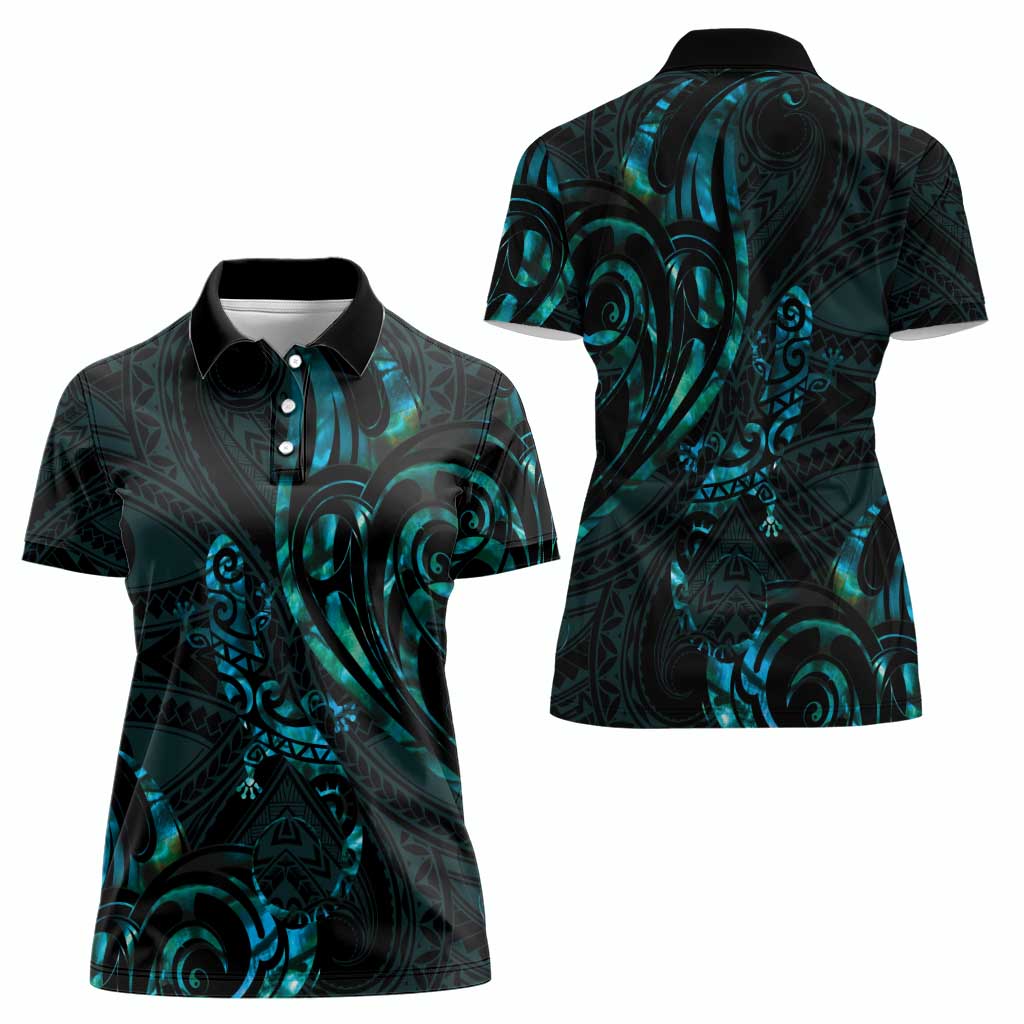 New Zealand Skink Women Polo Shirt Aotearoa Maori Mix Paua Shell