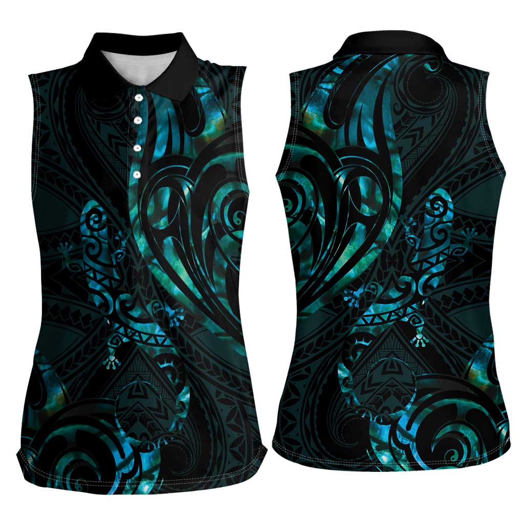 New Zealand Skink Women Sleeveless Polo Shirt Aotearoa Maori Mix Paua Shell