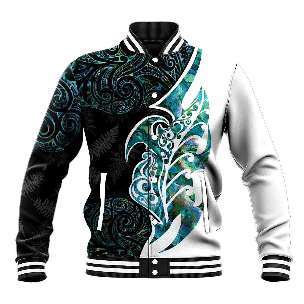 Proud Aotearoa Baseball Jacket Maori Silver Fern Mix Paua Shell Pattern