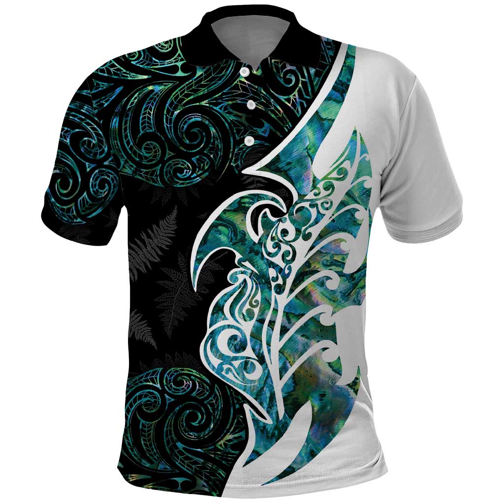 Proud Aotearoa Polo Shirt Maori Silver Fern Mix Paua Shell Pattern