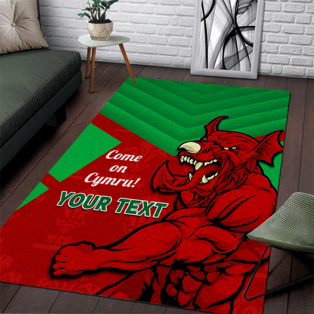 Custom Wales Rugby Area Rug 2024 Six Nations Come On Cymru Mascot Sporty