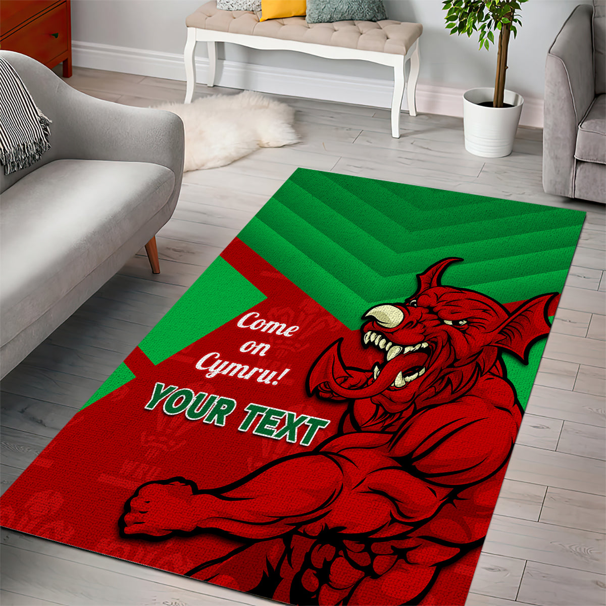 Custom Wales Rugby Area Rug 2024 Six Nations Come On Cymru Mascot Sporty