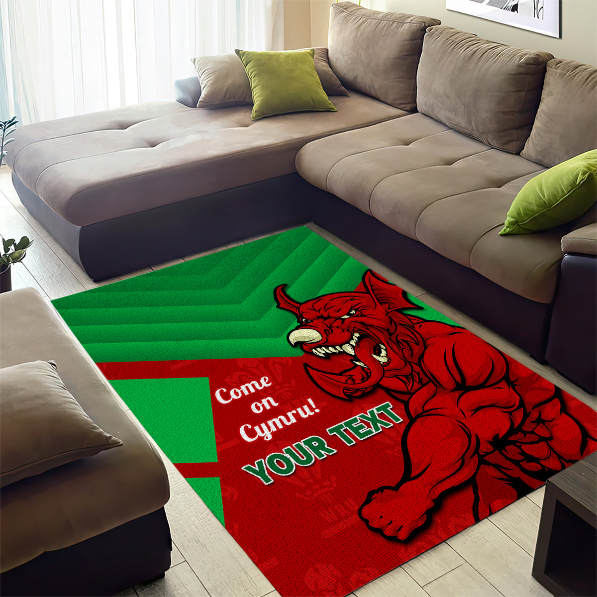 Custom Wales Rugby Area Rug 2024 Six Nations Come On Cymru Mascot Sporty