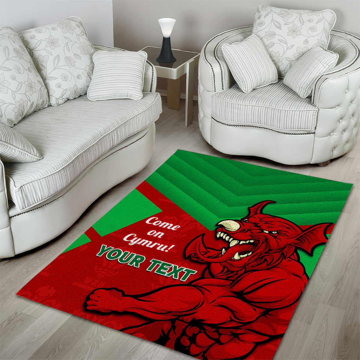 Custom Wales Rugby Area Rug 2024 Six Nations Come On Cymru Mascot Sporty