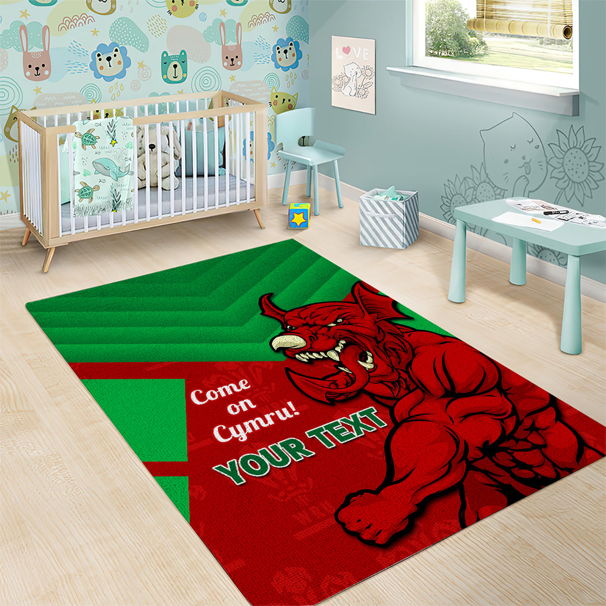 Custom Wales Rugby Area Rug 2024 Six Nations Come On Cymru Mascot Sporty