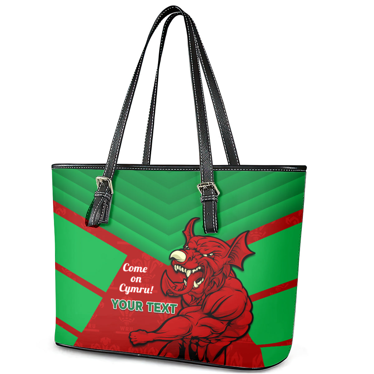 Custom Wales Rugby Leather Tote Bag 2024 Six Nations Come On Cymru Mascot Sporty