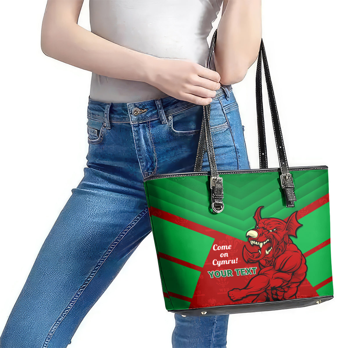 Custom Wales Rugby Leather Tote Bag 2024 Six Nations Come On Cymru Mascot Sporty