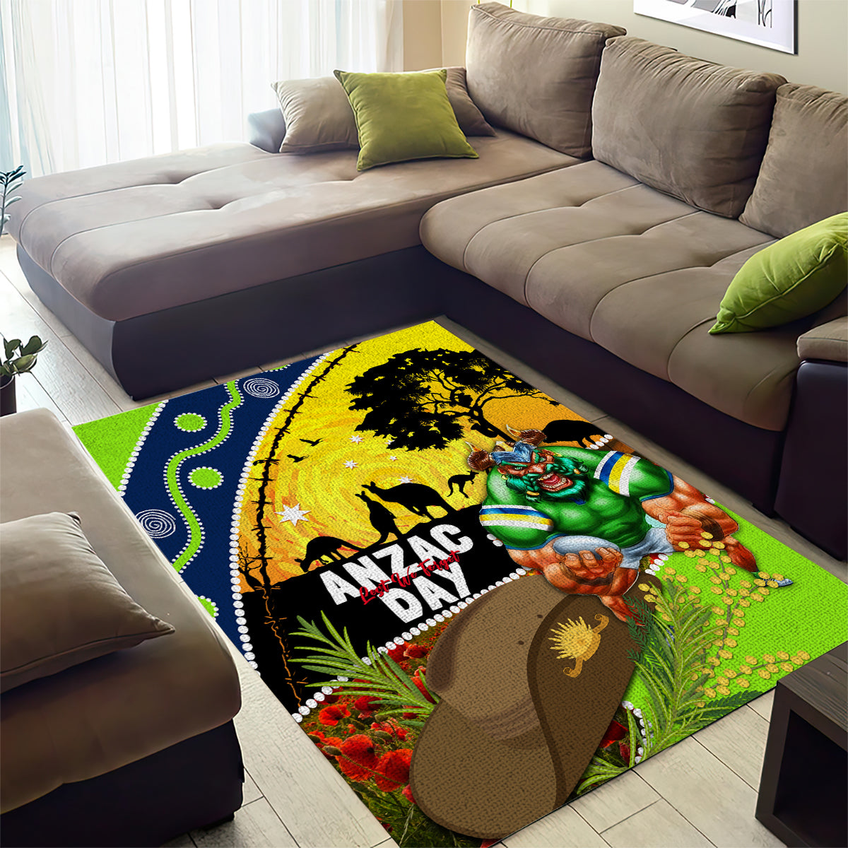 Raiders Rugby ANZAC Day Area Rug Green Machine Mascot Rosemary Starry Night