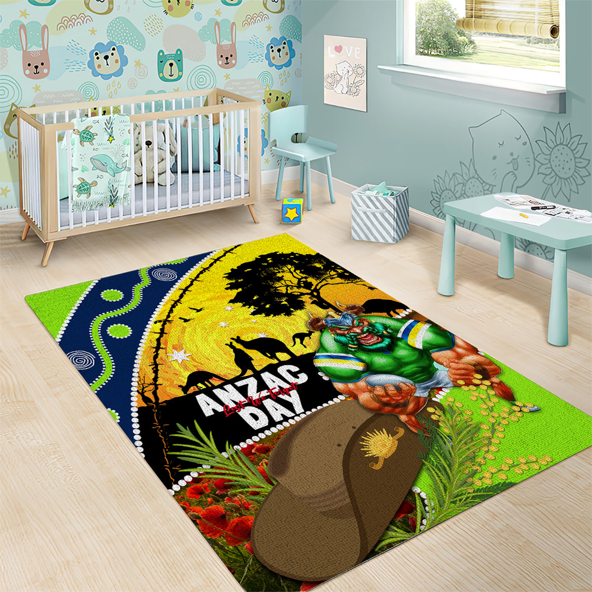 Raiders Rugby ANZAC Day Area Rug Green Machine Mascot Rosemary Starry Night