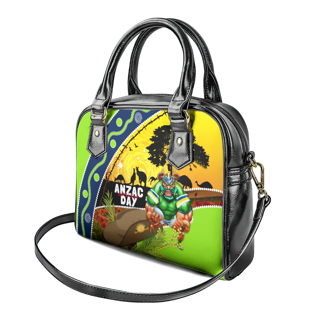 Raiders Rugby ANZAC Day Shoulder Handbag Green Machine Mascot Rosemary Starry Night