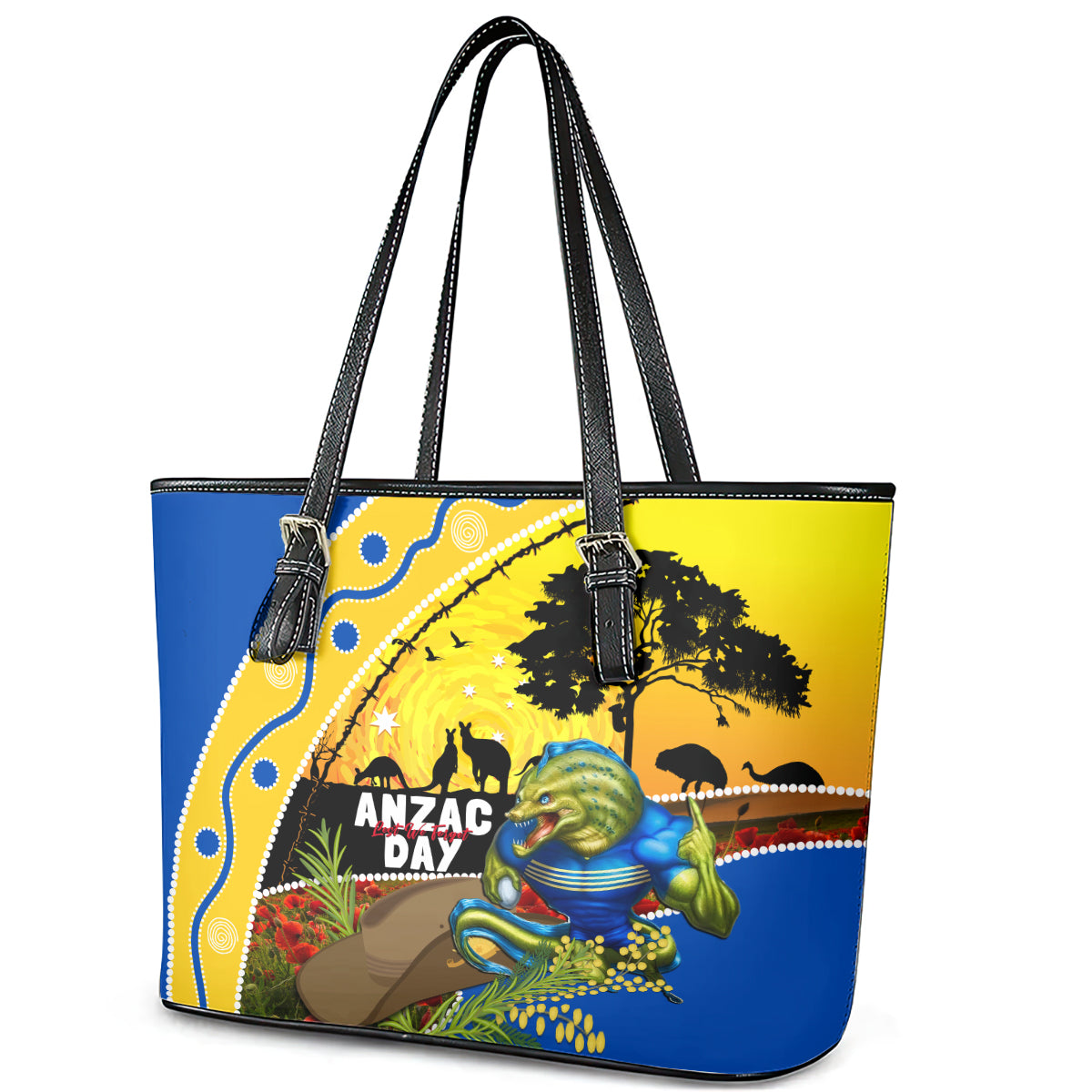 Eels Rugby ANZAC Day Leather Tote Bag Parra Mascot Rosemary Starry Night