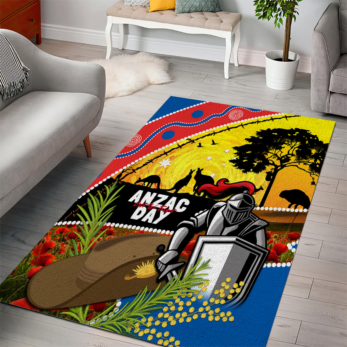 Knights Rugby ANZAC Day Area Rug Novocastrians Mascot Rosemary Starry Night