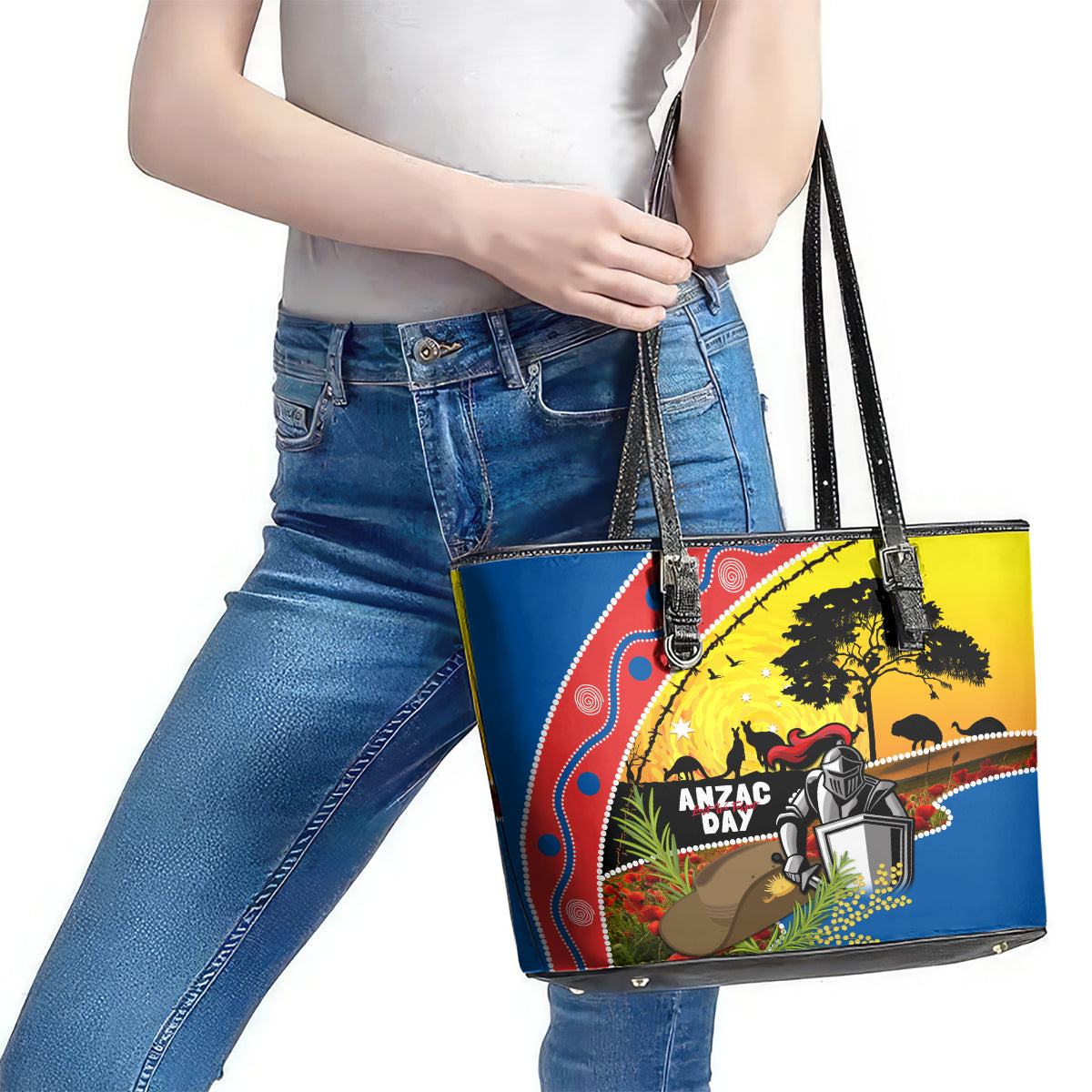 Knights Rugby ANZAC Day Leather Tote Bag Novocastrians Mascot Rosemary Starry Night