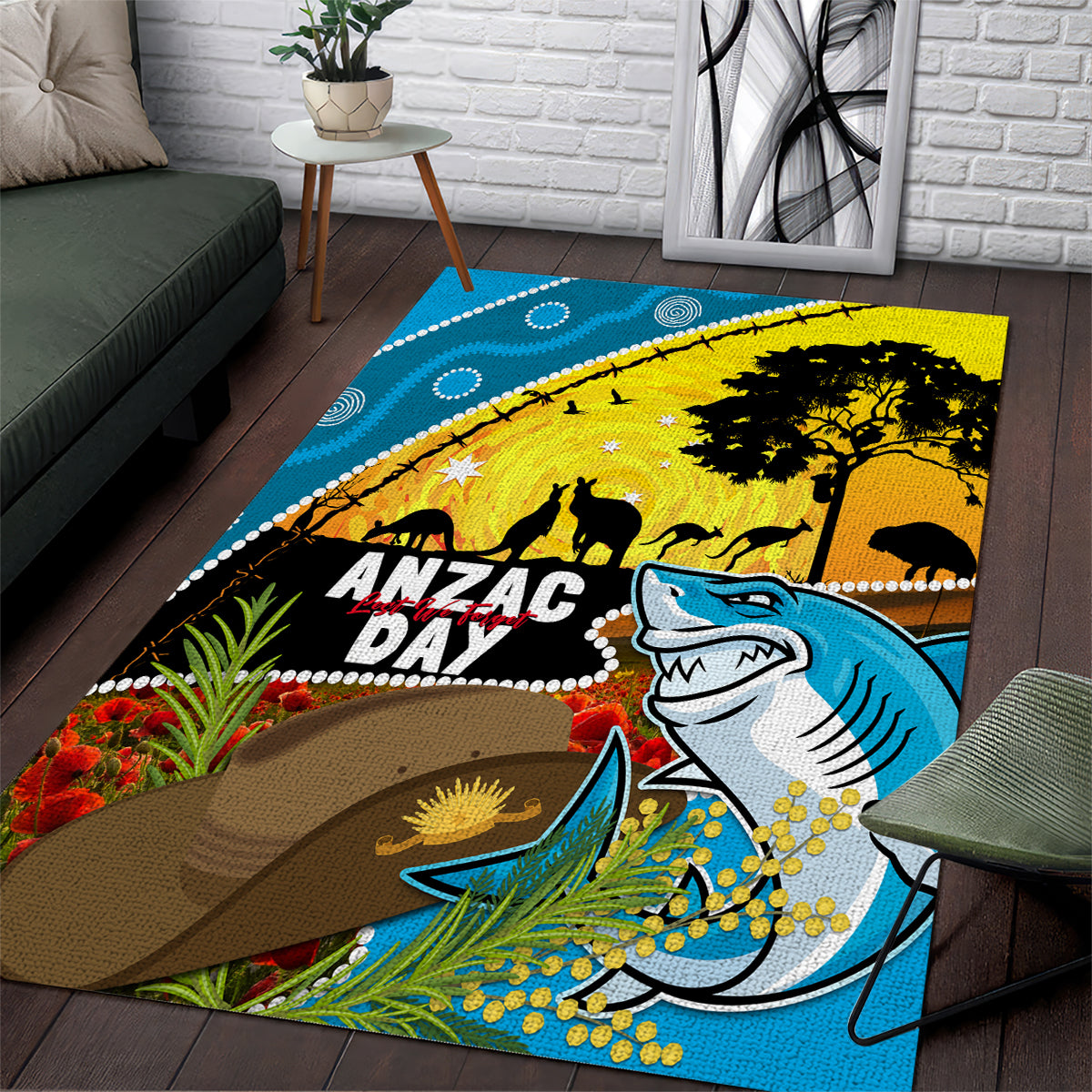 Sharks Rugby ANZAC Day Area Rug Sharkies Rosemary Starry Night