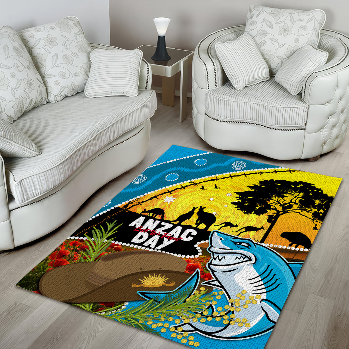 Sharks Rugby ANZAC Day Area Rug Sharkies Rosemary Starry Night