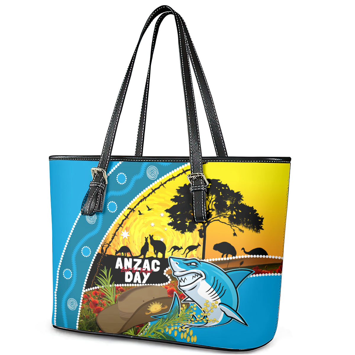 Sharks Rugby ANZAC Day Leather Tote Bag Sharkies Rosemary Starry Night