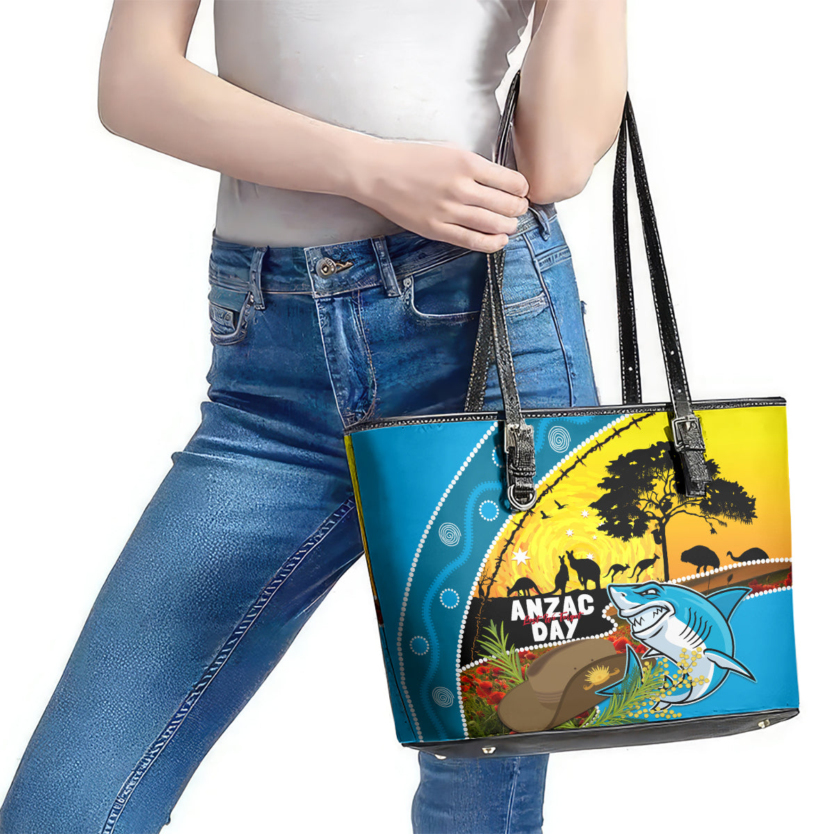 Sharks Rugby ANZAC Day Leather Tote Bag Sharkies Rosemary Starry Night