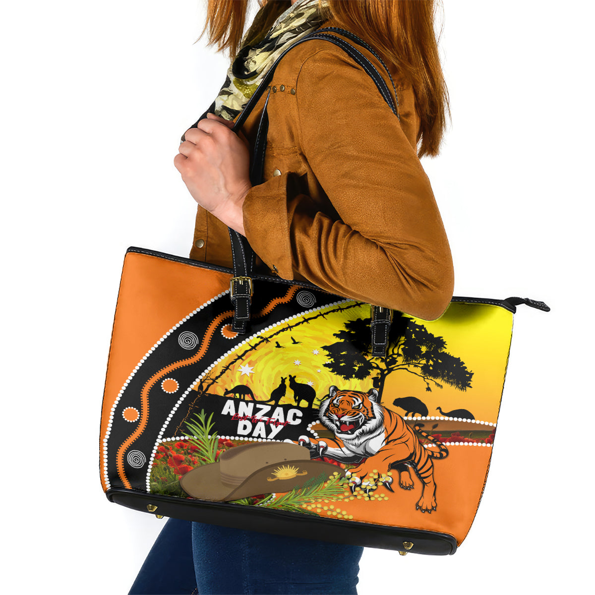 Tigers Rugby ANZAC Day Leather Tote Bag Wests Mascot Rosemary Starry Night