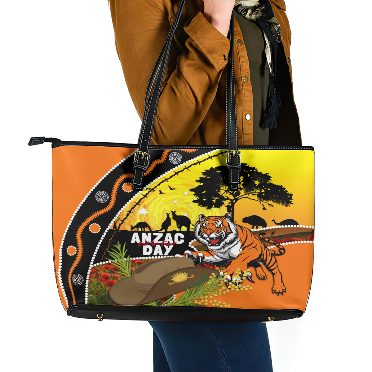 Tigers Rugby ANZAC Day Leather Tote Bag Wests Mascot Rosemary Starry Night