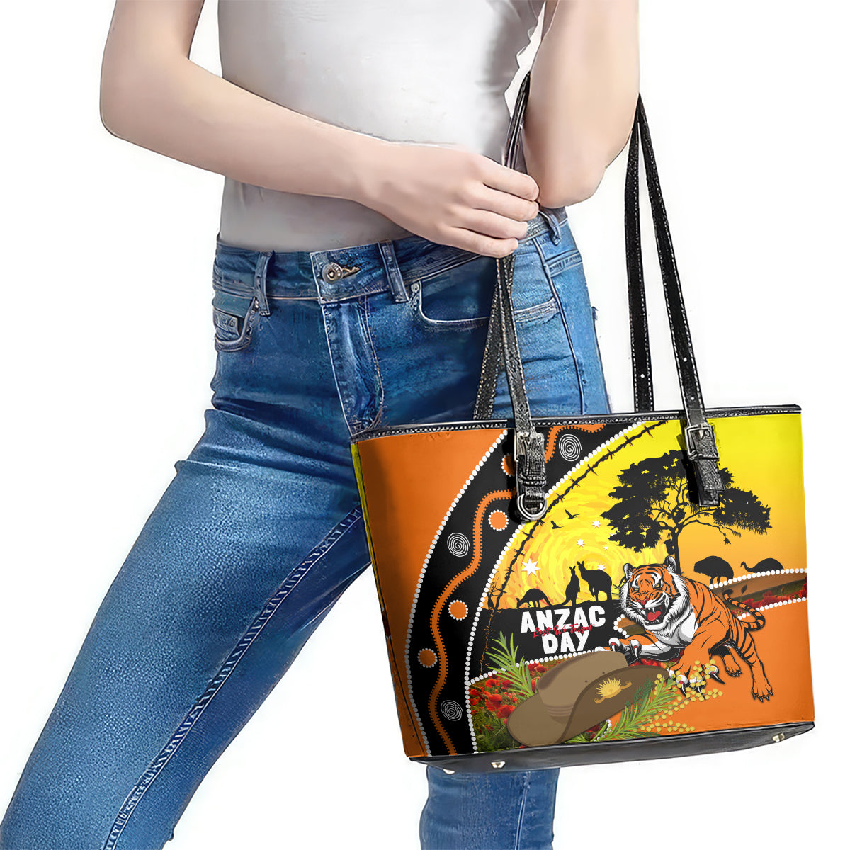 Tigers Rugby ANZAC Day Leather Tote Bag Wests Mascot Rosemary Starry Night